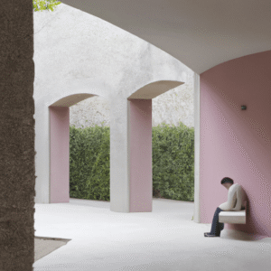 Arquitetura de concreto rosa em convento religioso - exemplo visual
