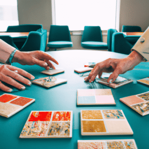 Piso retrô com padrão geométrico em ambiente moderno