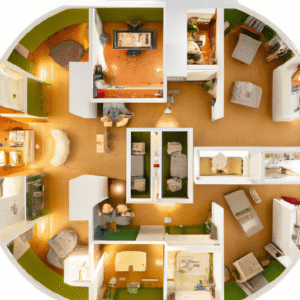 Exemplo de layout arquitetônico inspirado em leque em apartamentos