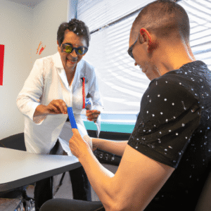 Ilustração representando teste de HIV acessível para pessoas com deficiência visual