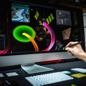 Exemplo visual de animação 3D com splines e ferramenta de timeline